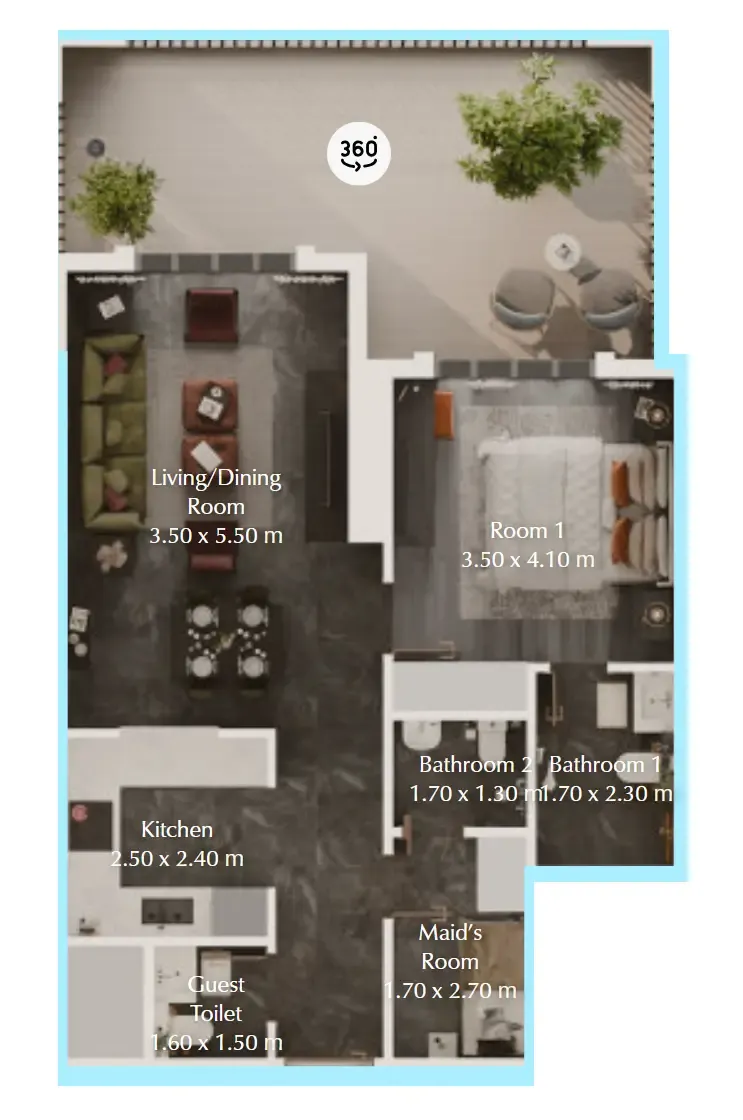 Bab Al Qasr Garden Residences 65 1 bed floor plan, 908 sqft