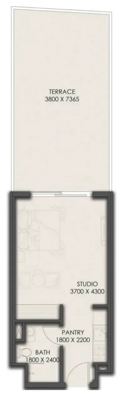 Park Residency Studio floor plan, 617 sqft