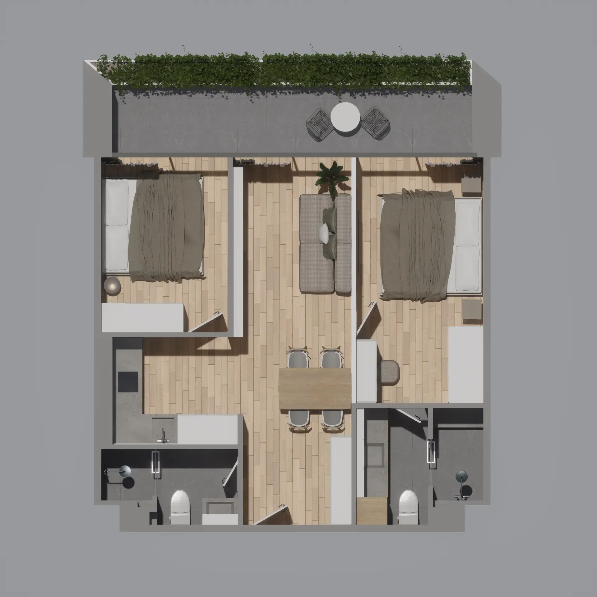 Serene Condo Layan 2 bed floor plan, 775 sqft
