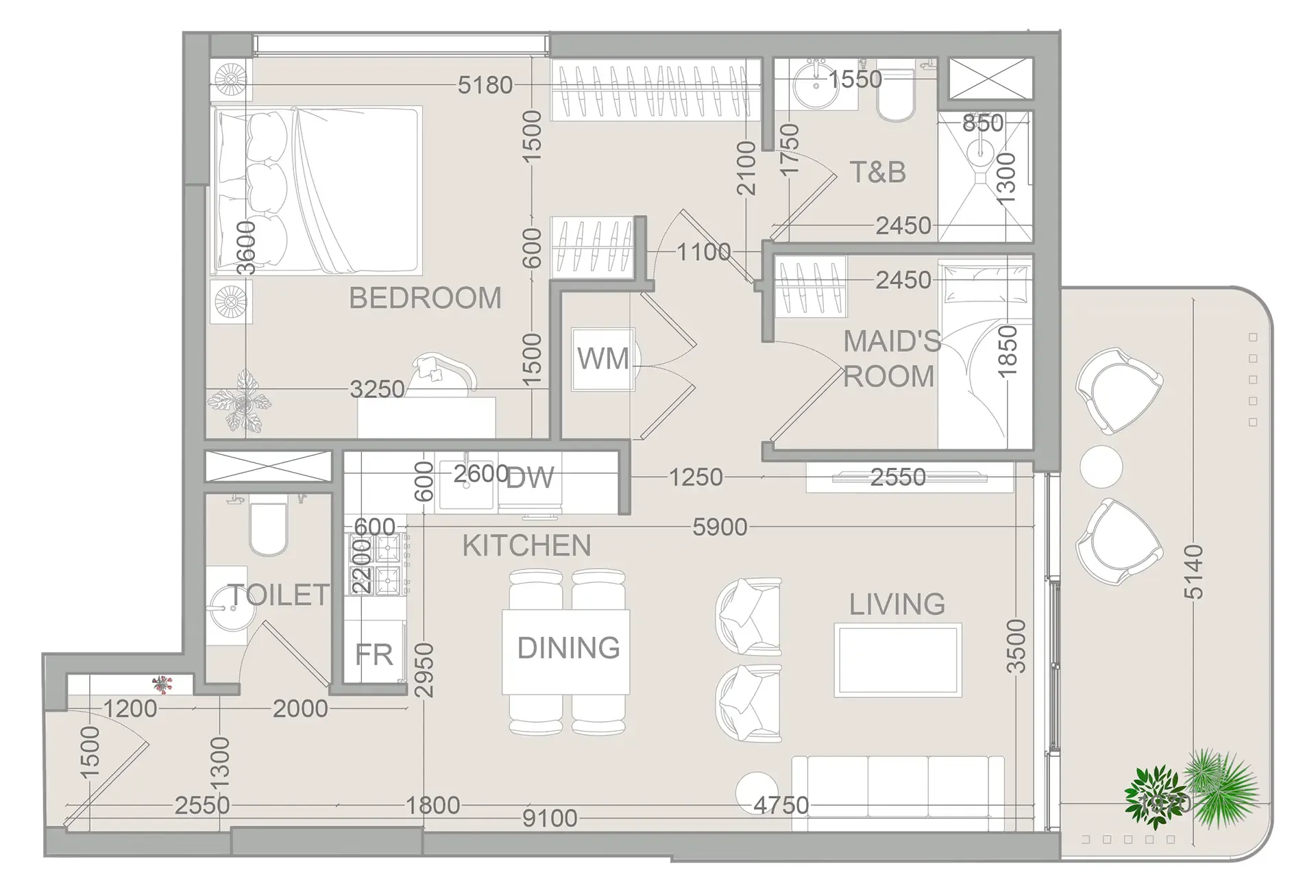 TETR1S Tower 1 bed floor plan, 785 sqft