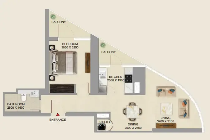 Skyvue Altier 1 bed floor plan, 754 – 761 sqft