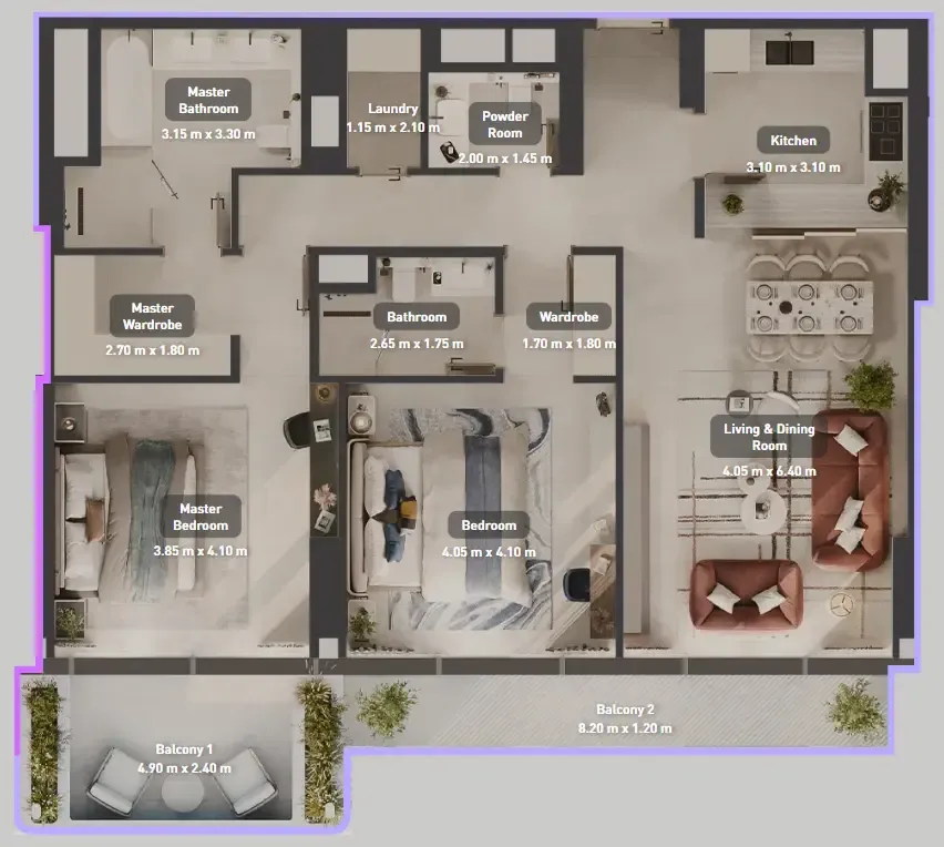 Luluat Marina at Luluat Al Raha 2 bed floor plan, 1,467 sqft