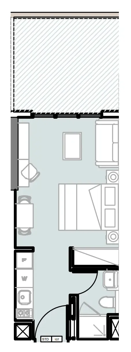 Verdana III Studio floor plan, 411 sqft