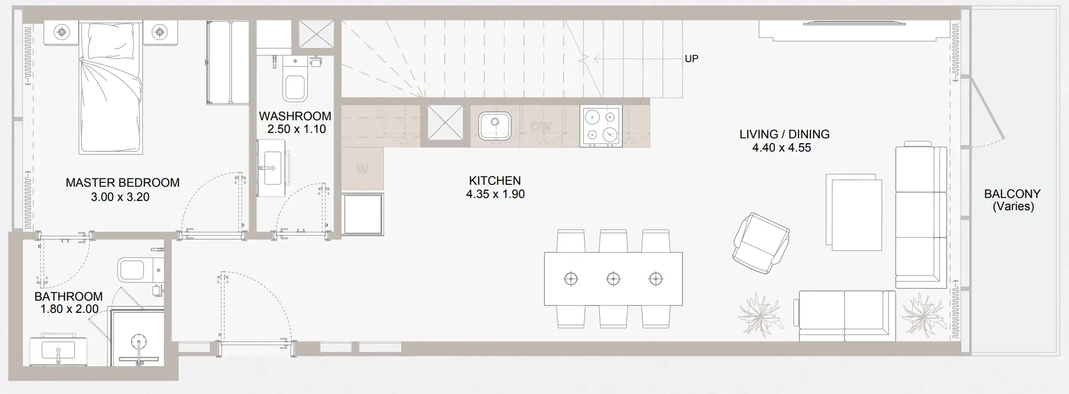 Perla 1 at the Bay 3 bed floor plan, 1,246 – 1,247 sqft