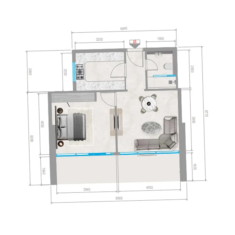 Orchid Towers Phase 1 1 bed floor plan, 776 sqft