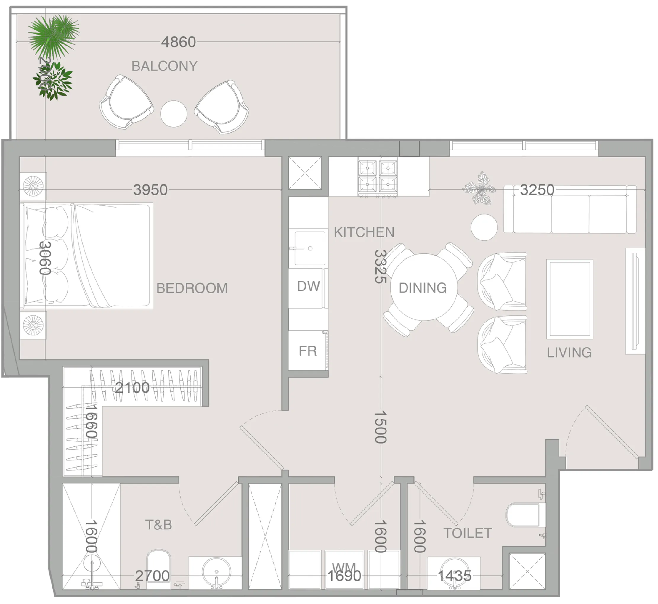 IR1DIAN Park 2 1 bed floor plan, 733 sqft