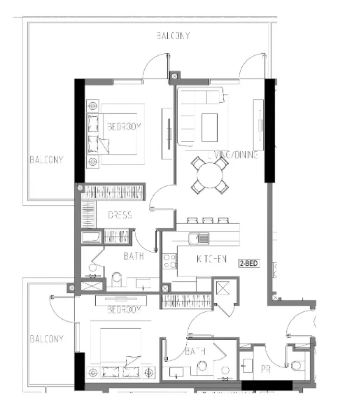 Damac Riverside Views 2 bed floor plan, 1,442 sqft