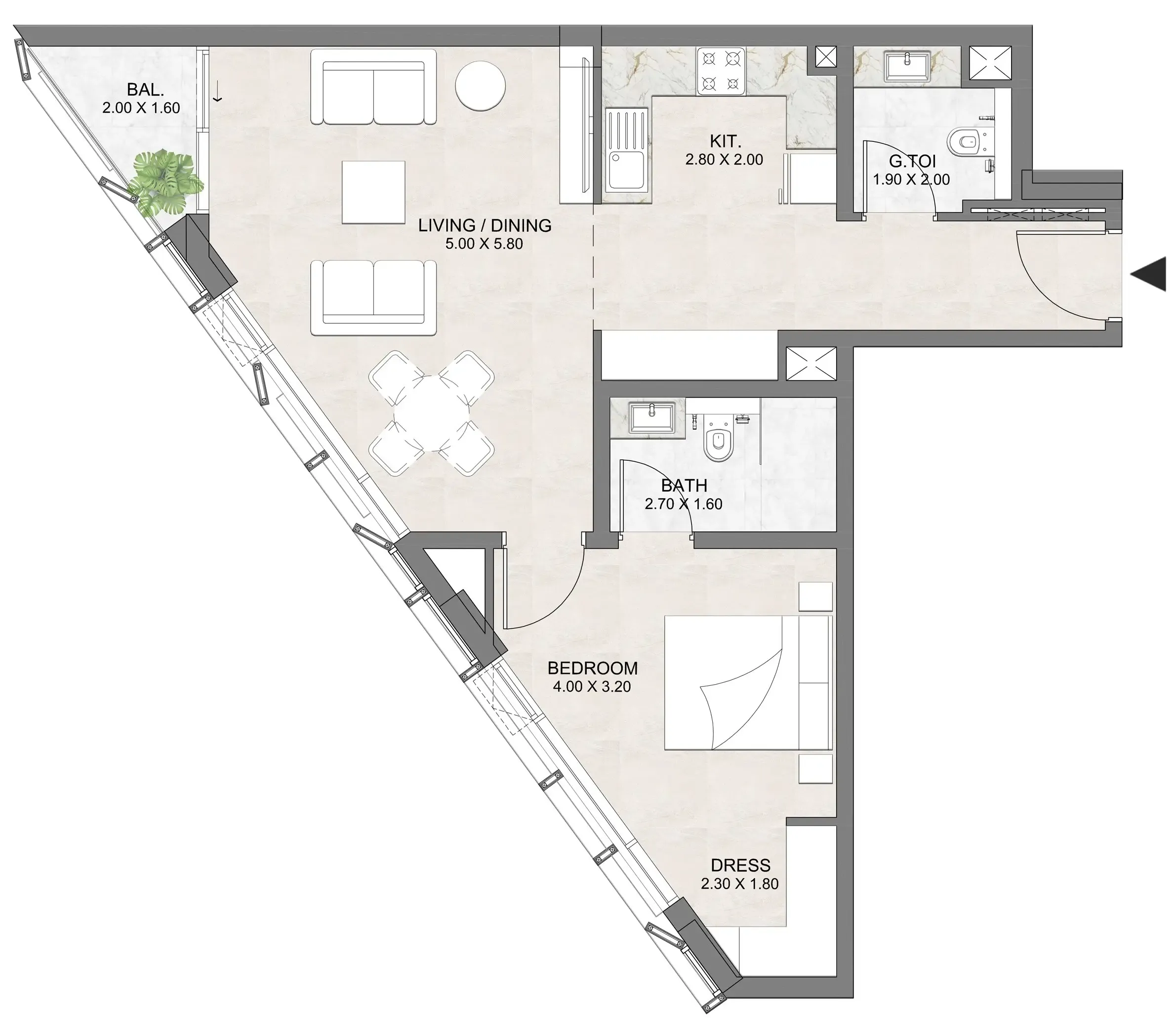 Luzora Residence 1 bed floor plan, 768 sqft