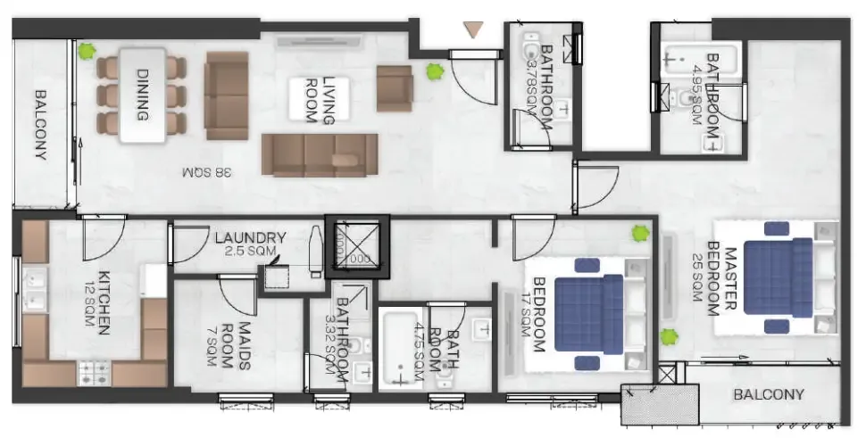 Bluebell Residence 2 bed floor plan, 2,218 – 2,227 sqft