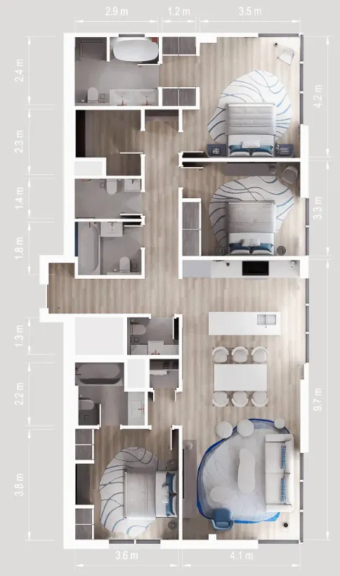 Nikki Beach Residences 3 bed floor plan, 2,611 sqft