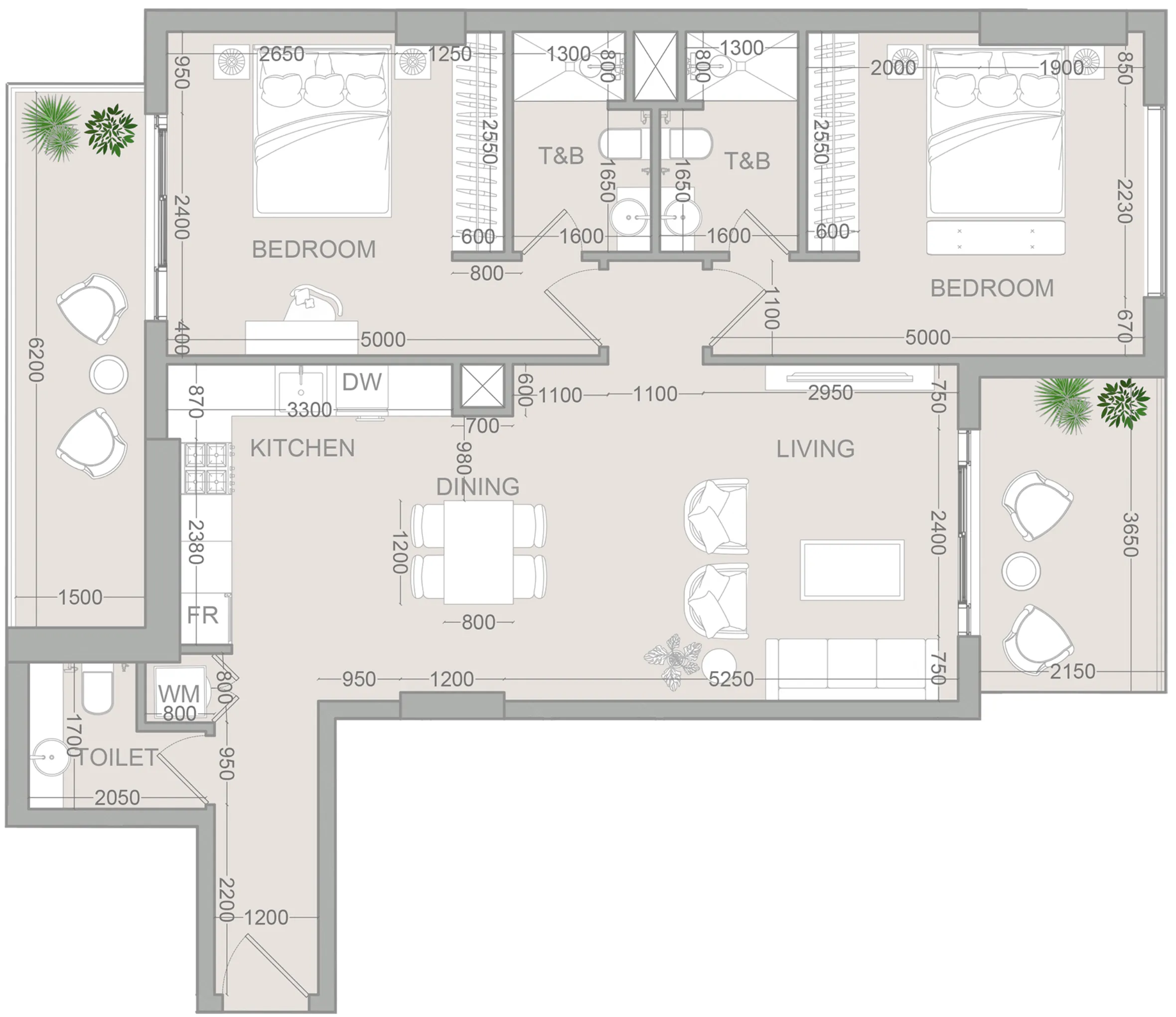 VERDAN1A 2 2 bed floor plan, 1,195 sqft