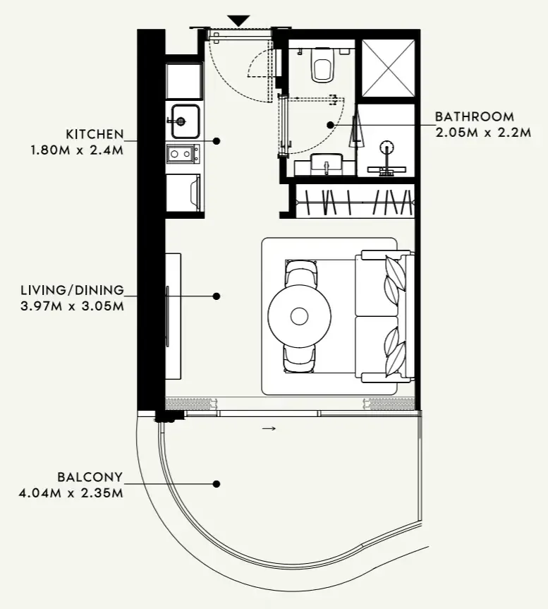 Azizi Milan Studio floor plan, 336 – 340 sqft