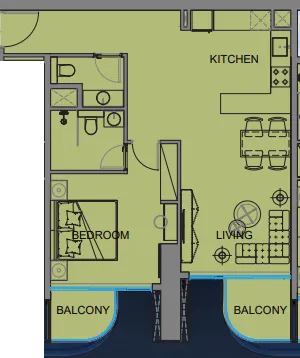 Guzel Towers 1 bed floor plan, 753 sqft