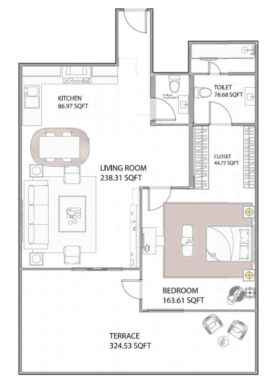 Ajman Creek Towers 1 bed floor plan, 1,395 sqft