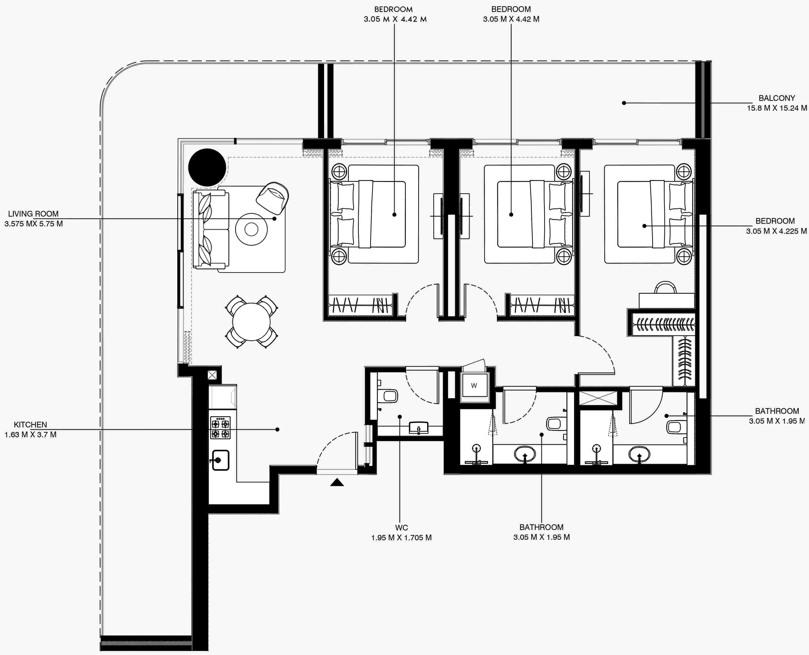 Azizi Venice 3 bed floor plan, 1,986 sqft