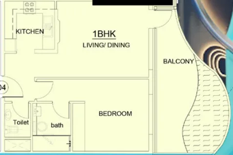 Volga Tower 1 bed floor plan, 784 sqft