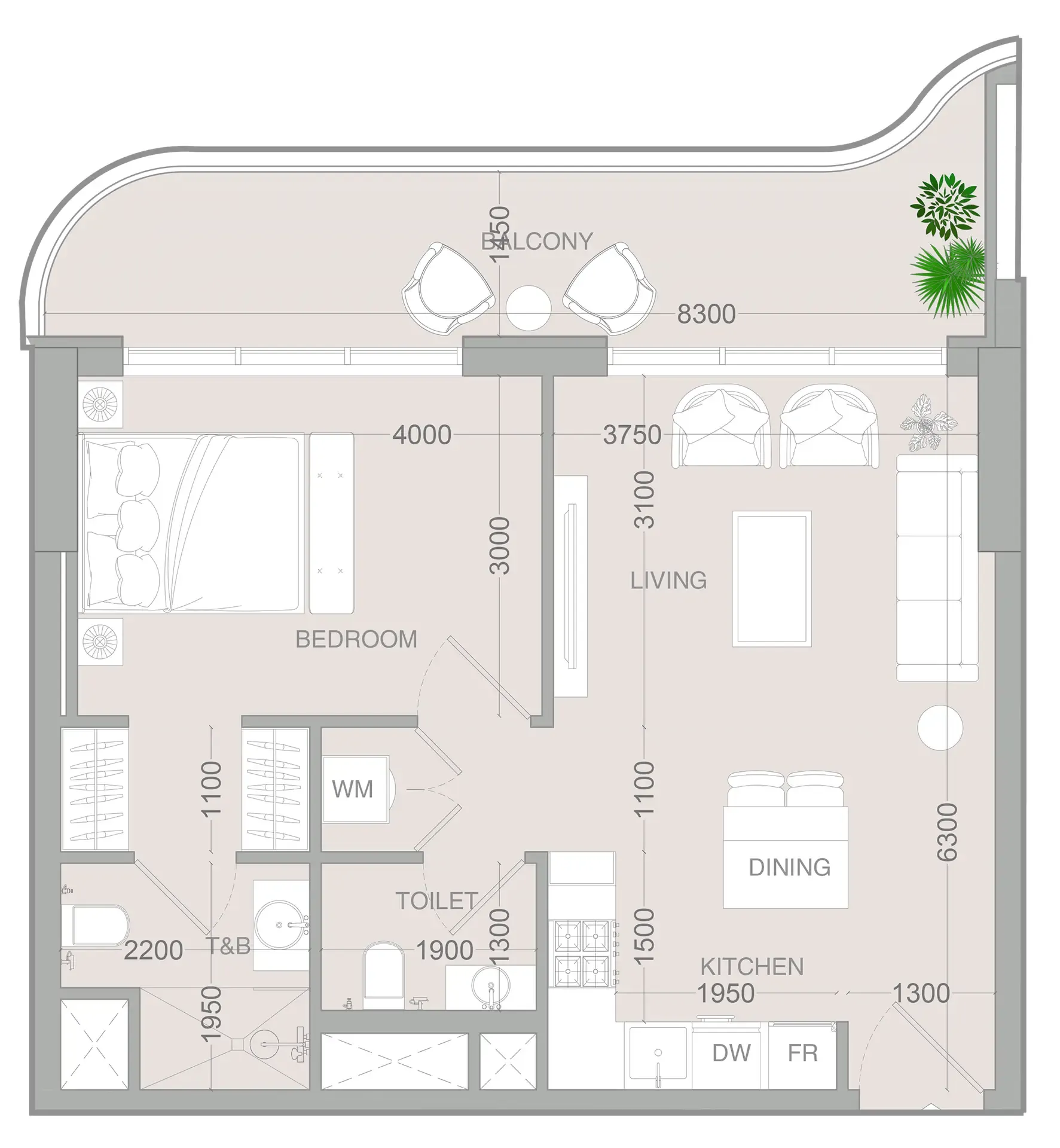 ALTA V1EW 1 bed floor plan, 720 – 722 sqft