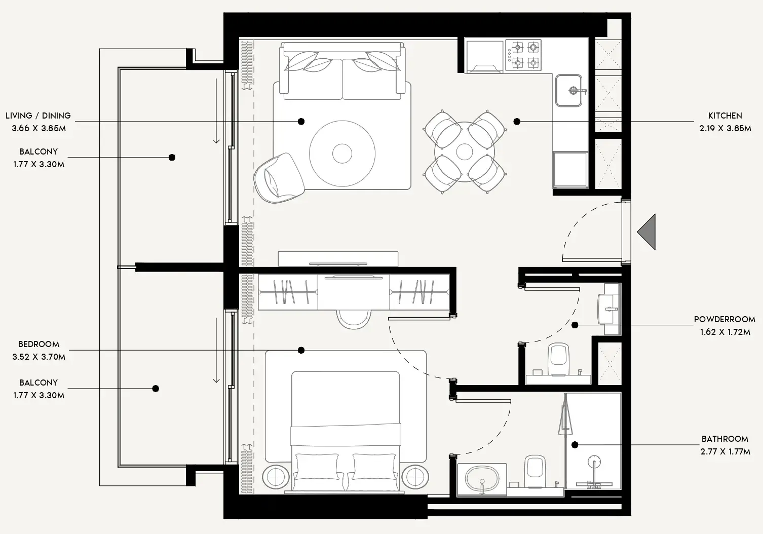 Azizi Venice 1 bed floor plan, 684 sqft