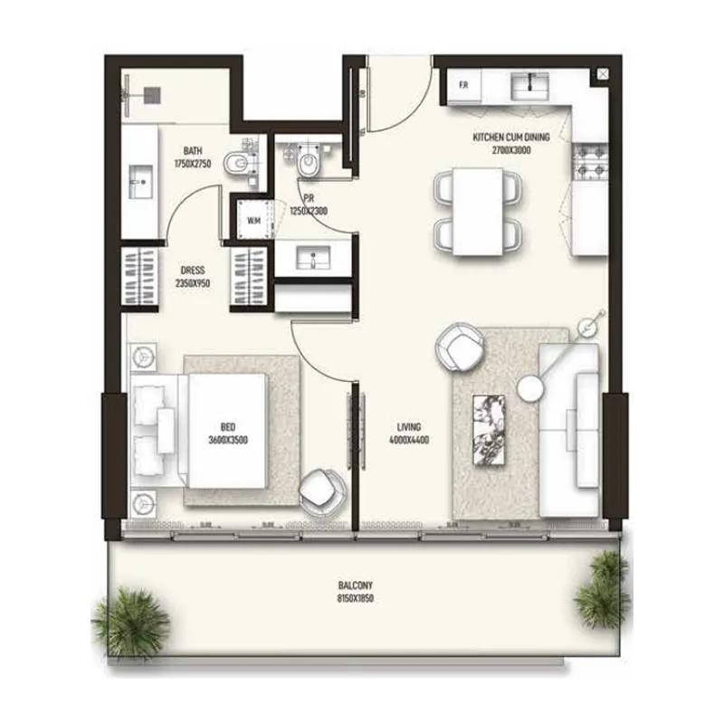 Sonate Residences 1 bed floor plan, 807 – 810 sqft