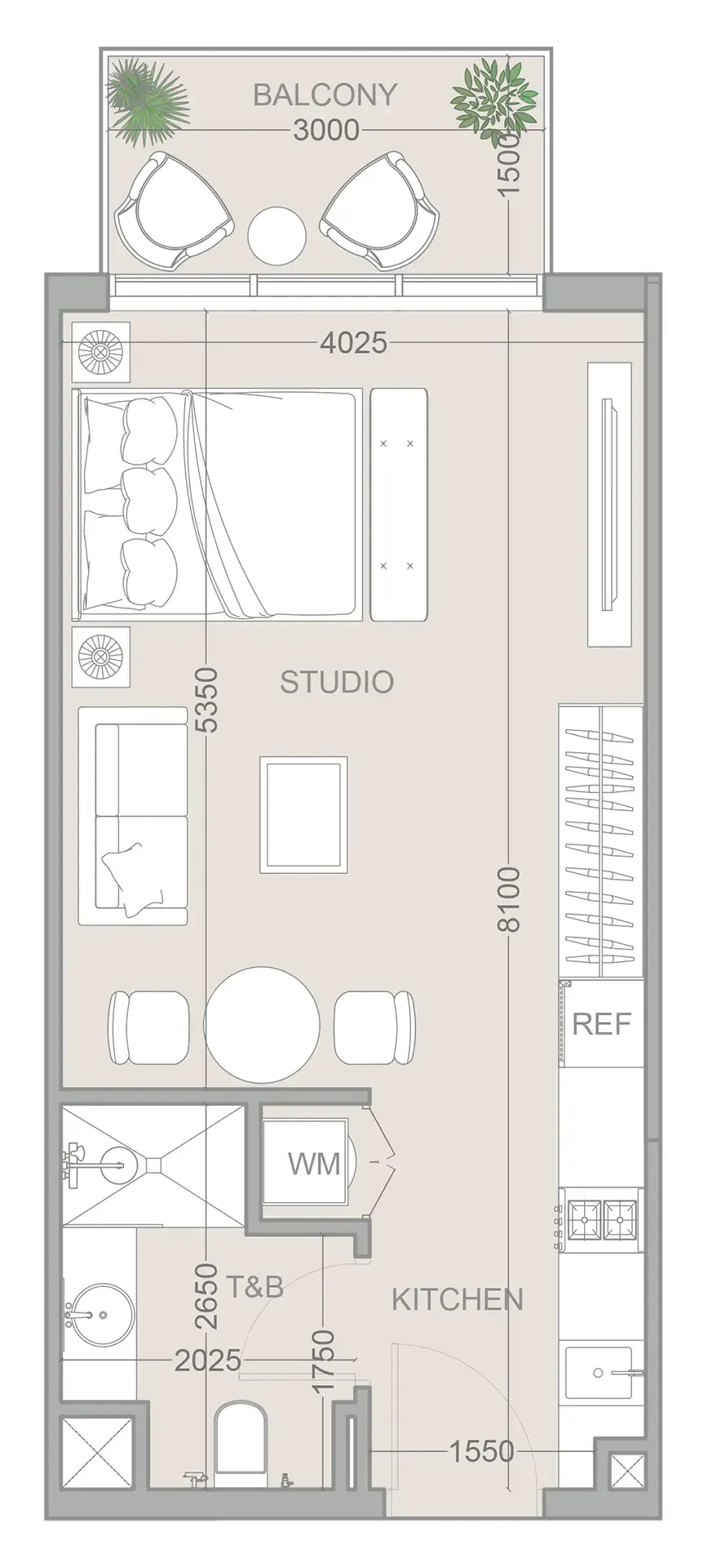 1WOOD Residence 2 Studio floor plan, 426 – 435 sqft