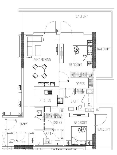 Damac Riverside Views 2 bed floor plan, 1,424 sqft