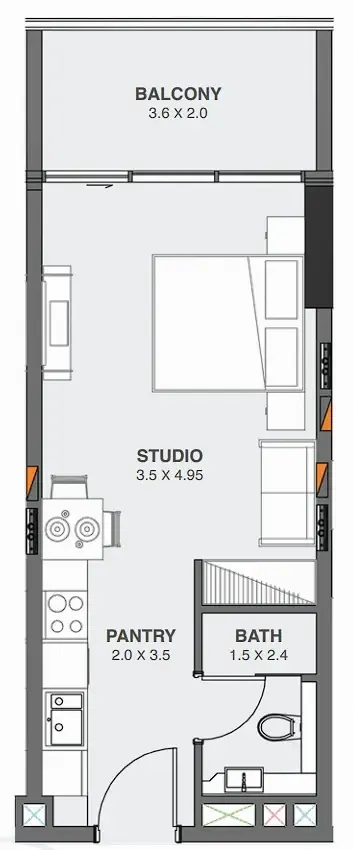 Floarea Oasis Studio floor plan, 425 sqft