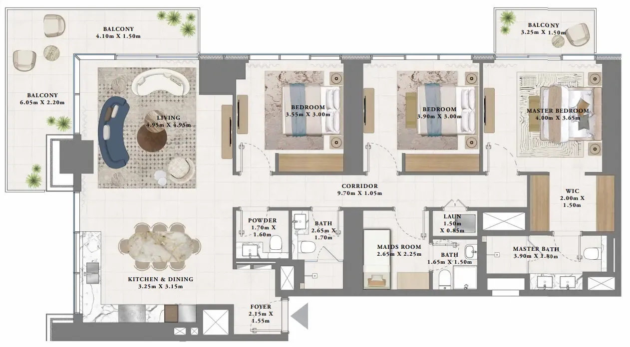 Albero 3 bed floor plan, 1,848 sqft