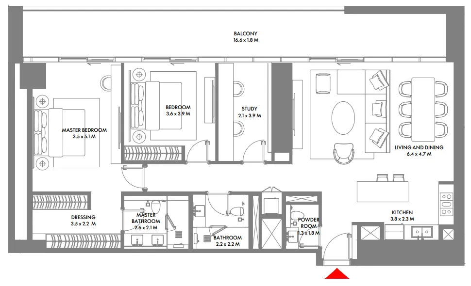 W The Residences by Arada 2 bed floor plan, 1,749 sqft