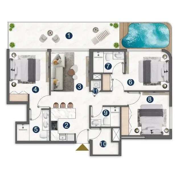 Voxa Pantheon 3 bed floor plan, 1,304 sqft