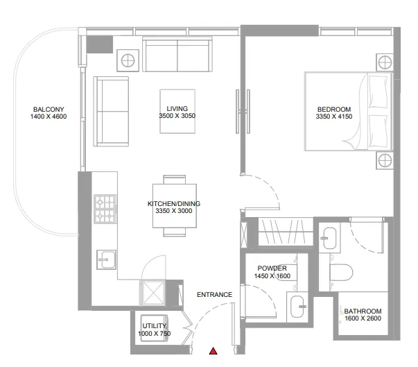 Pristine Beach Residences 1 bed floor plan, 620 sqft