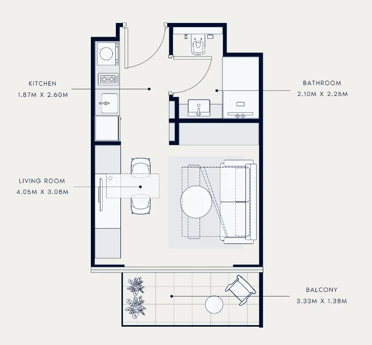 Azizi Venice Studio floor plan, 336 sqft