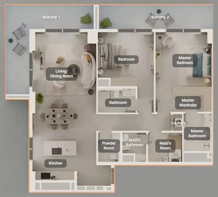 Tara Park 2 bed floor plan, 1,723 sqft