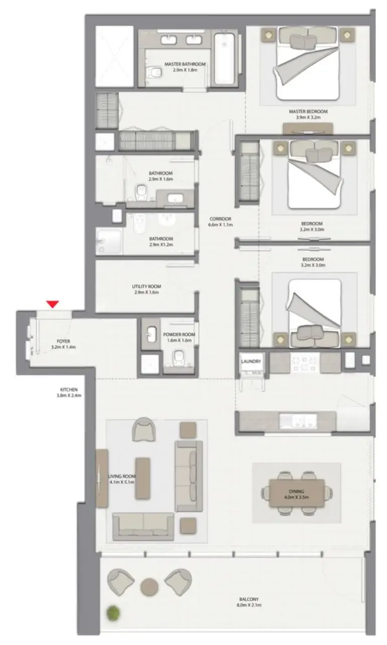 Harbour Gate 3 bed floor plan, 1,639 sqft