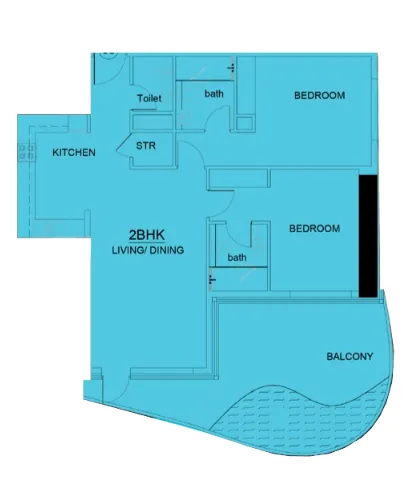 Volga Tower 2 bed floor plan, 1,344 sqft
