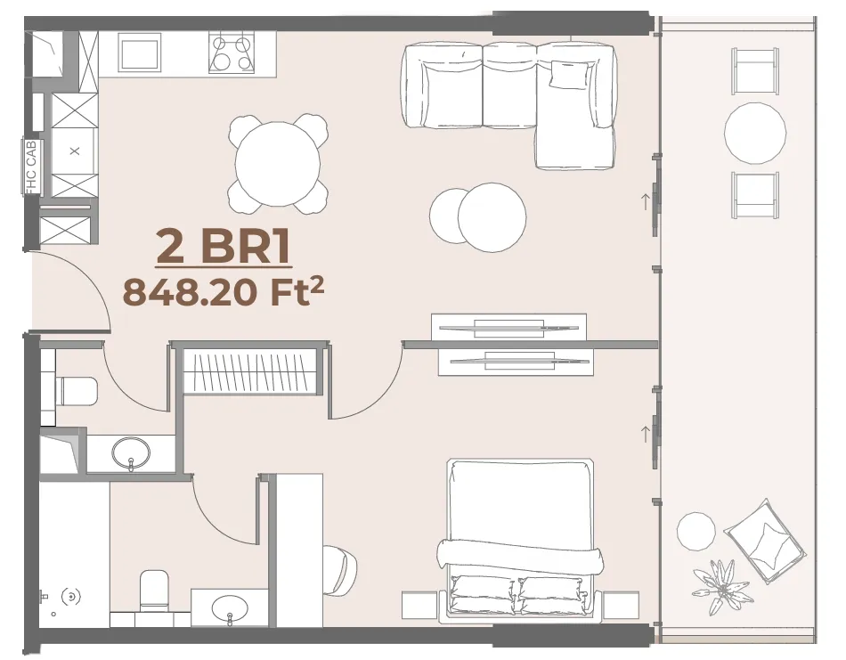 House of WELL 1 bed floor plan, 848 sqft