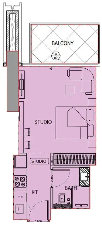 Binghatti Apex Studio floor plan, 400 sqft