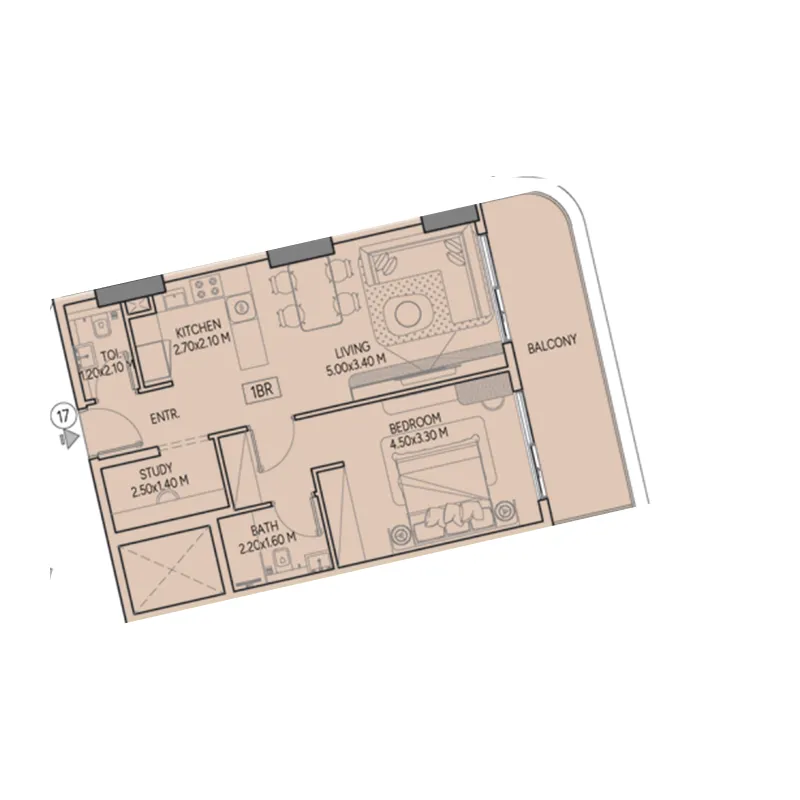 Weston by Wadan Phase 1 & 2 1 bed floor plan, 785 sqft