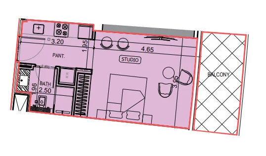 Binghatti Hillviews Studio floor plan, 452 sqft