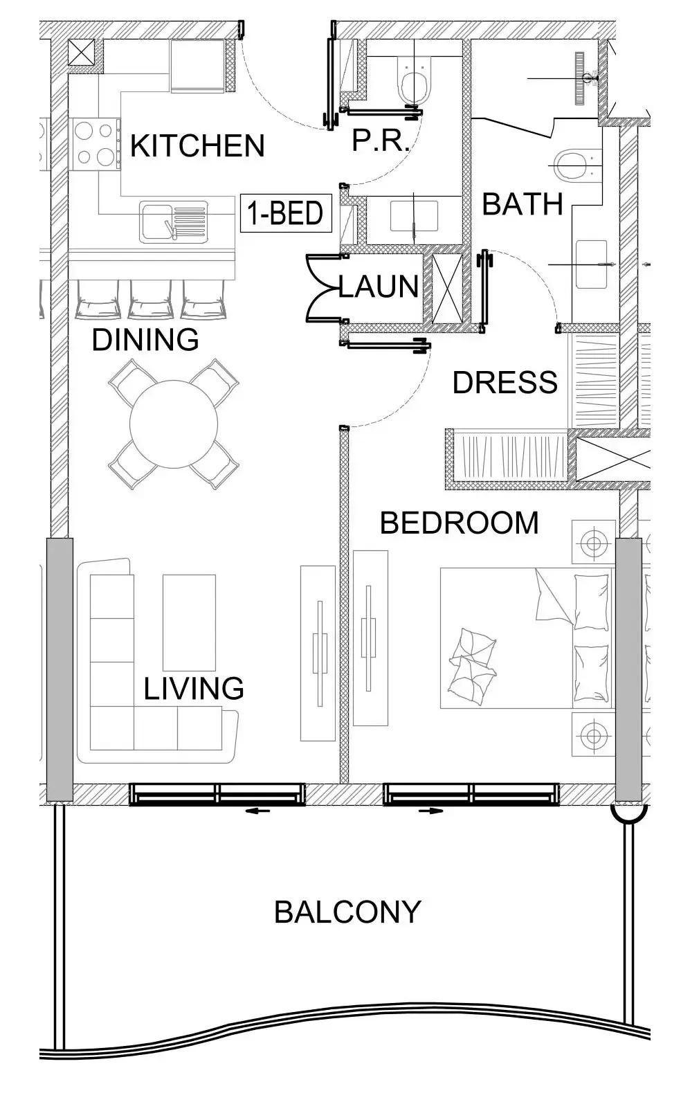Valencia 1 bed floor plan, 780 – 805 sqft