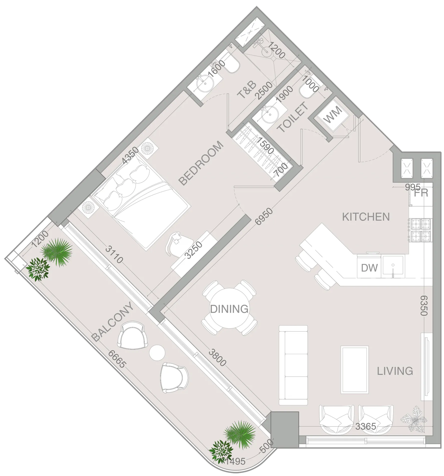 VERDAN1A 4 1 bed floor plan, 824 sqft