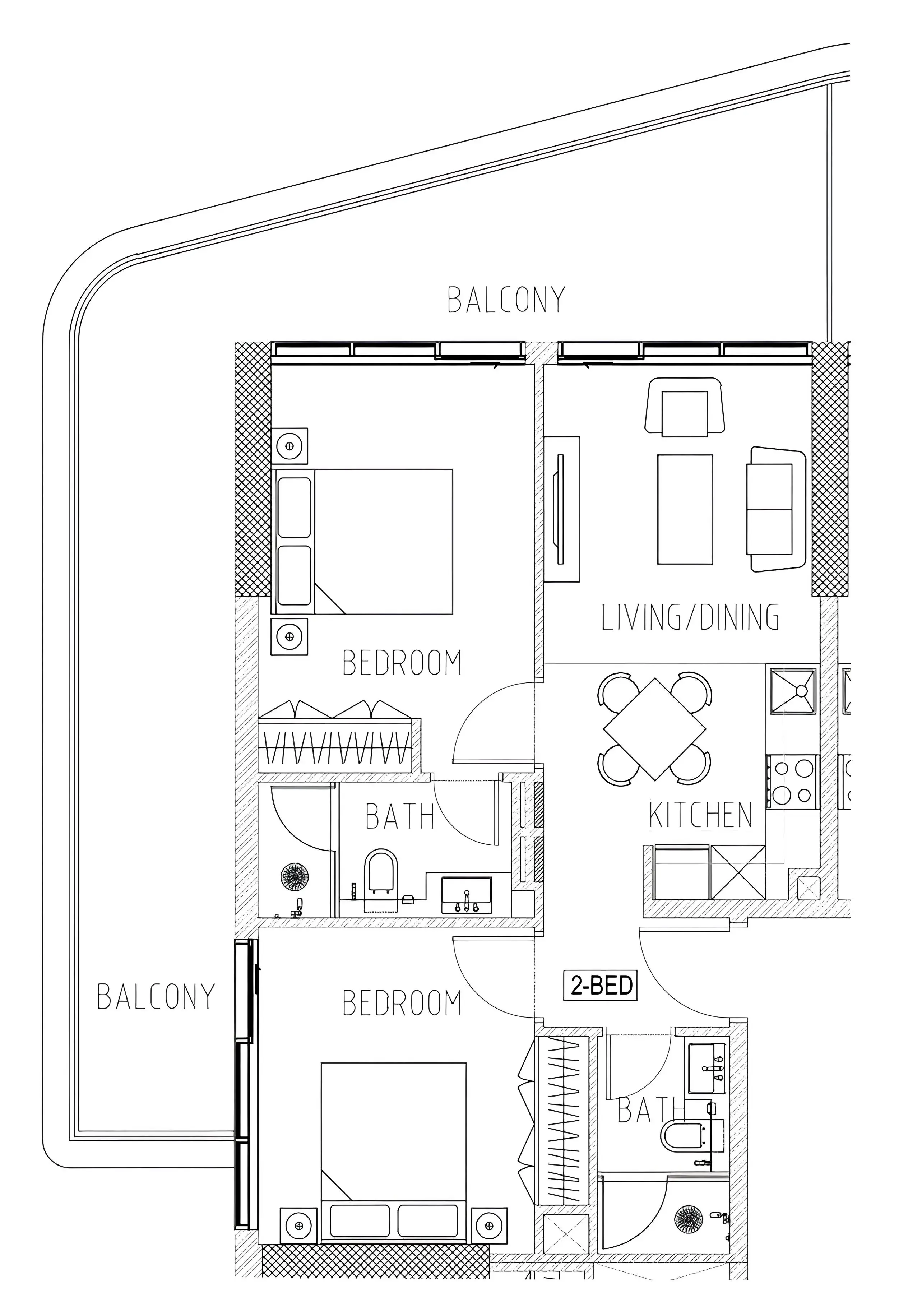 Elo 2 and 3 Damac 2 bed floor plan, 990 sqft