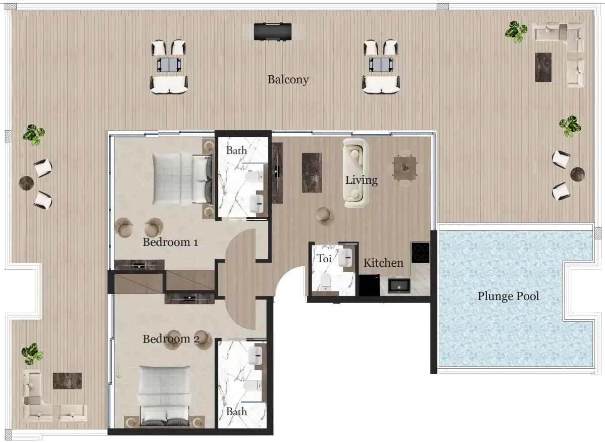 Rijas Suites 2 bed floor plan, 2,138 sqft