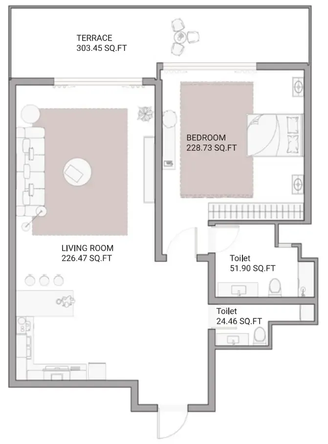 Ajman Creek Towers 1 bed floor plan, 1,485 sqft