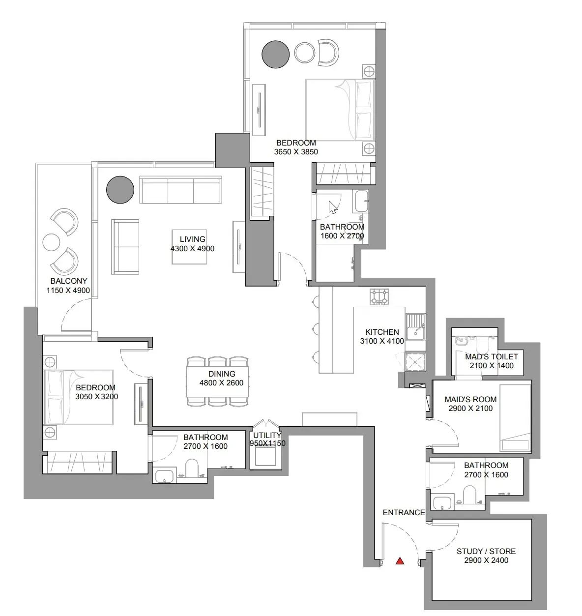 Skyscape 2 bed floor plan, 1,552 sqft