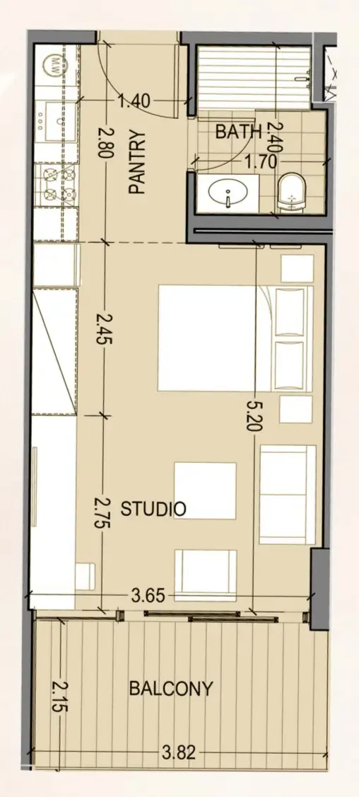 Celia Homes Studio floor plan, 449 sqft