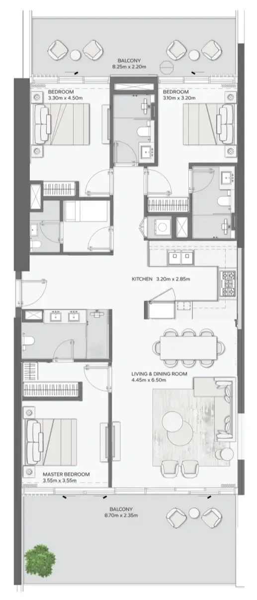 Mansory Residences by Amaal 3 bed floor plan, 1,935 sqft