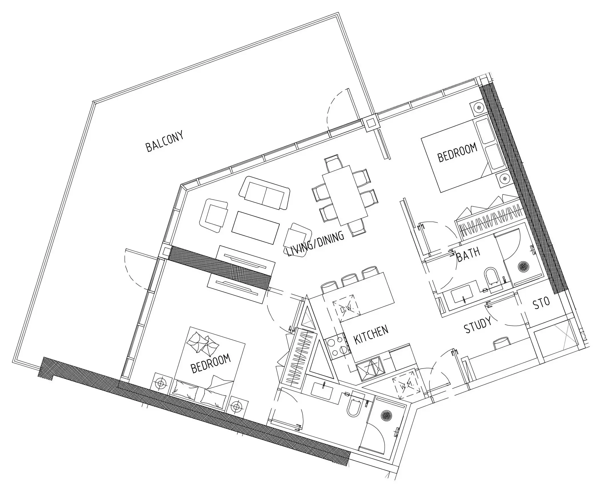 Damac District 2 bed floor plan, 1,320 sqft