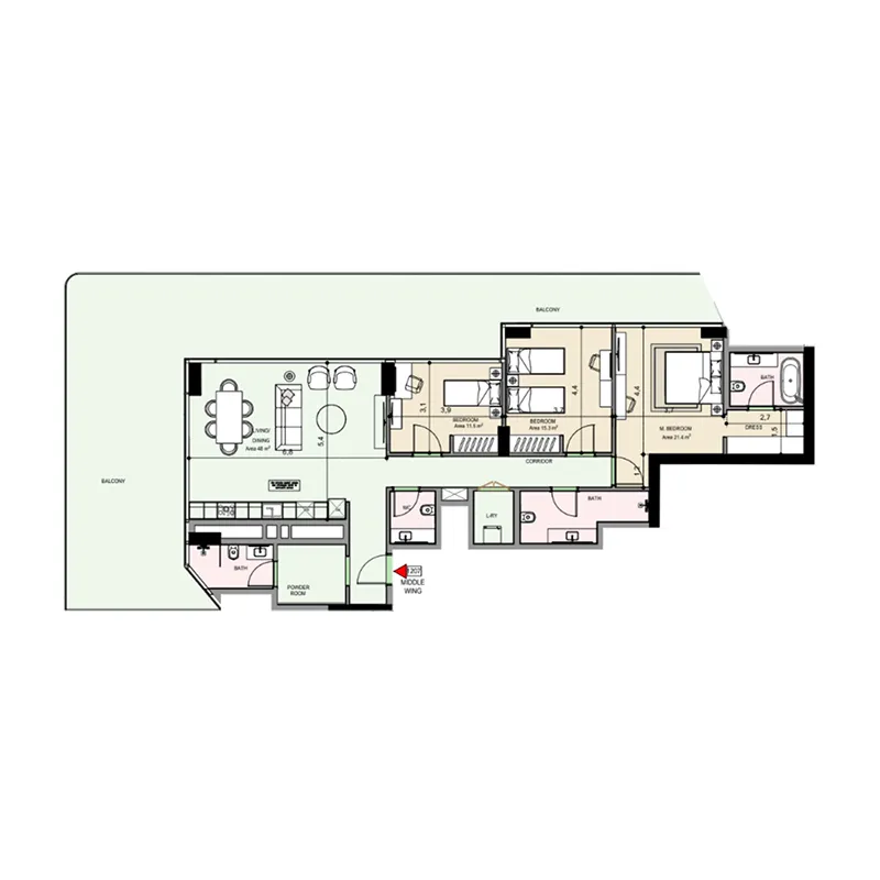 Edgewater Residences 1, 2 and 3 3 bed floor plan, 2,493 sqft