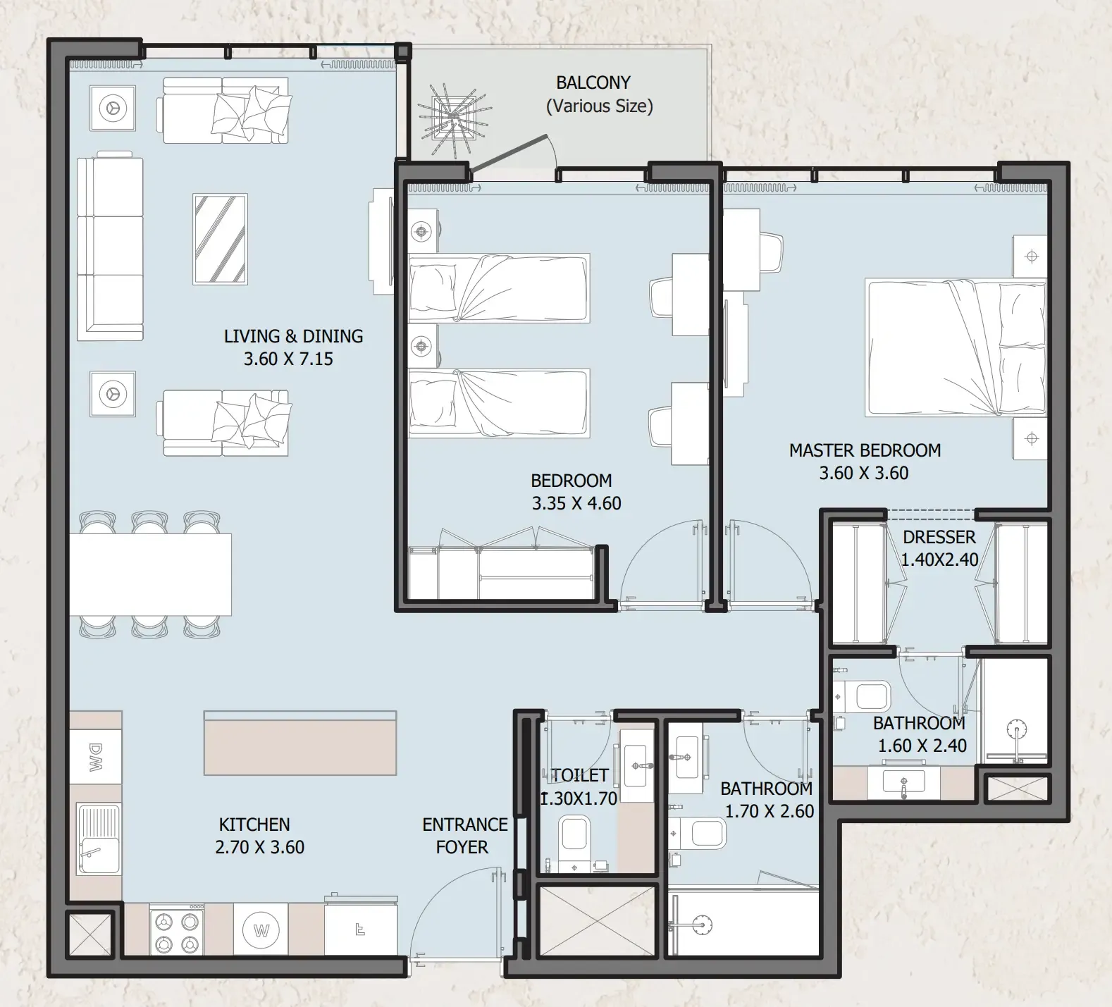 Verdana Empire 2 bed floor plan, 1,070 – 1,071 sqft