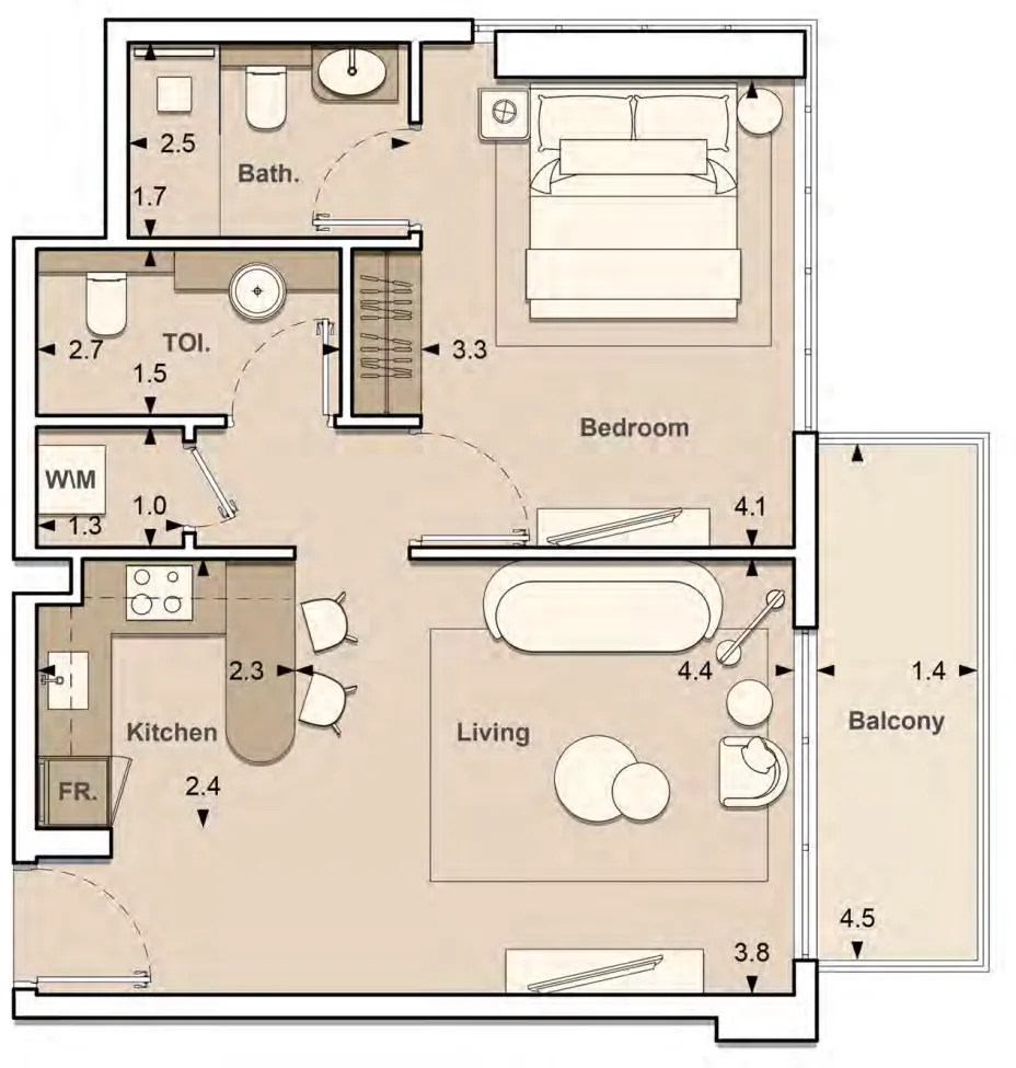 Lume Residences 1 bed floor plan, 676 sqft